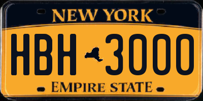 NY license plate HBH3000