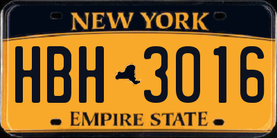 NY license plate HBH3016
