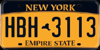 NY license plate HBH3113