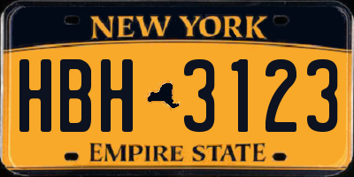 NY license plate HBH3123