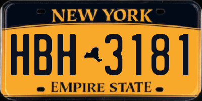 NY license plate HBH3181