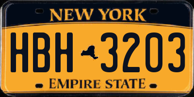 NY license plate HBH3203