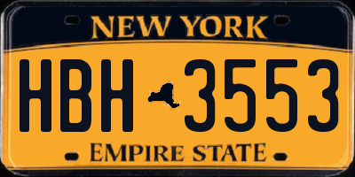 NY license plate HBH3553