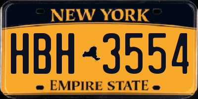 NY license plate HBH3554