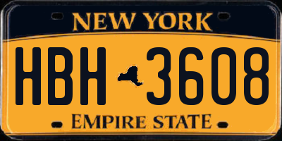 NY license plate HBH3608