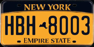 NY license plate HBH8003