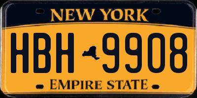 NY license plate HBH9908