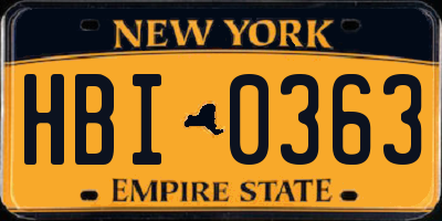 NY license plate HBI0363