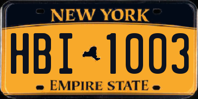NY license plate HBI1003