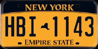 NY license plate HBI1143