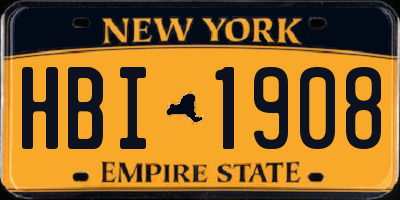 NY license plate HBI1908