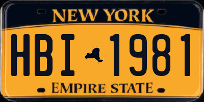 NY license plate HBI1981