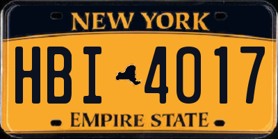 NY license plate HBI4017