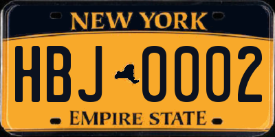 NY license plate HBJ0002