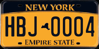 NY license plate HBJ0004