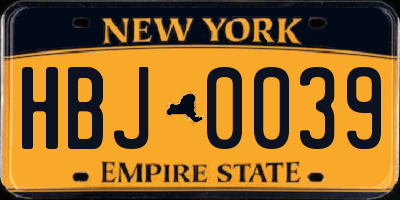 NY license plate HBJ0039