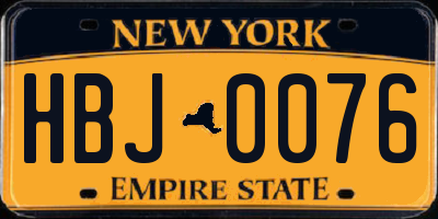NY license plate HBJ0076