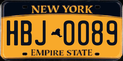 NY license plate HBJ0089