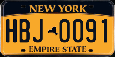 NY license plate HBJ0091