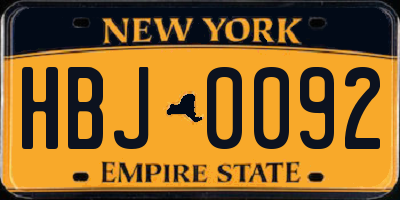 NY license plate HBJ0092