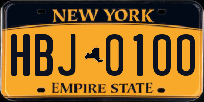NY license plate HBJ0100