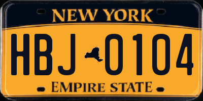 NY license plate HBJ0104