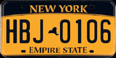 NY license plate HBJ0106