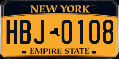 NY license plate HBJ0108
