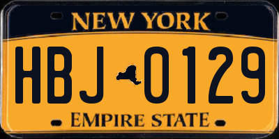 NY license plate HBJ0129