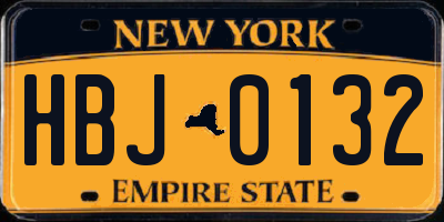 NY license plate HBJ0132