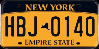 NY license plate HBJ0140