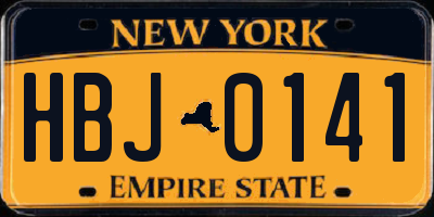 NY license plate HBJ0141