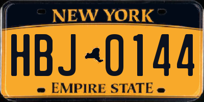 NY license plate HBJ0144
