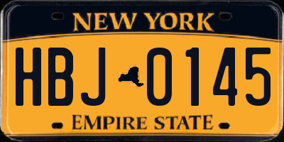 NY license plate HBJ0145