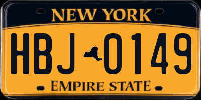 NY license plate HBJ0149