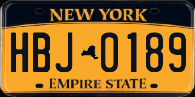 NY license plate HBJ0189