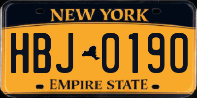 NY license plate HBJ0190