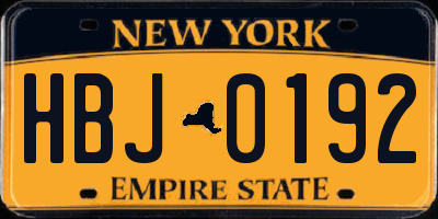 NY license plate HBJ0192