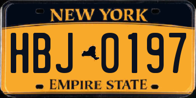 NY license plate HBJ0197