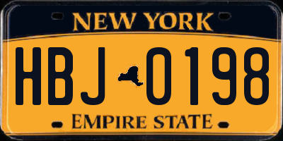NY license plate HBJ0198