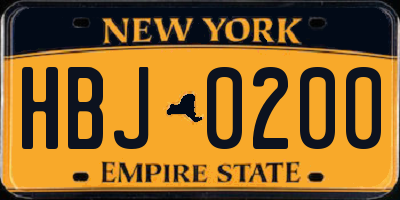 NY license plate HBJ0200