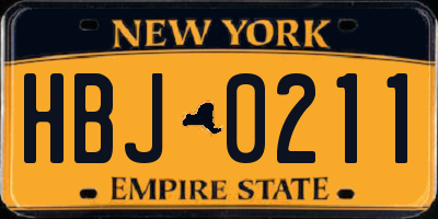NY license plate HBJ0211