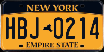 NY license plate HBJ0214