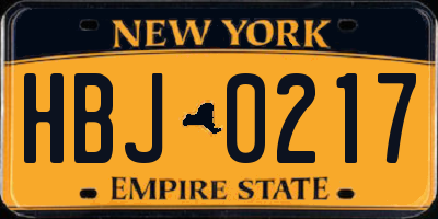 NY license plate HBJ0217