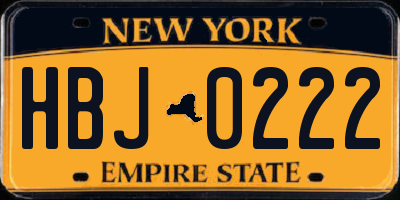 NY license plate HBJ0222