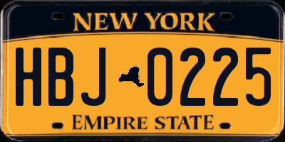 NY license plate HBJ0225