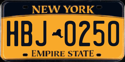 NY license plate HBJ0250