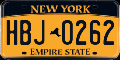 NY license plate HBJ0262