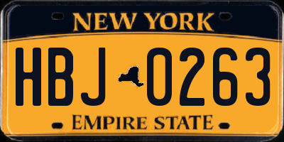 NY license plate HBJ0263