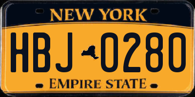 NY license plate HBJ0280